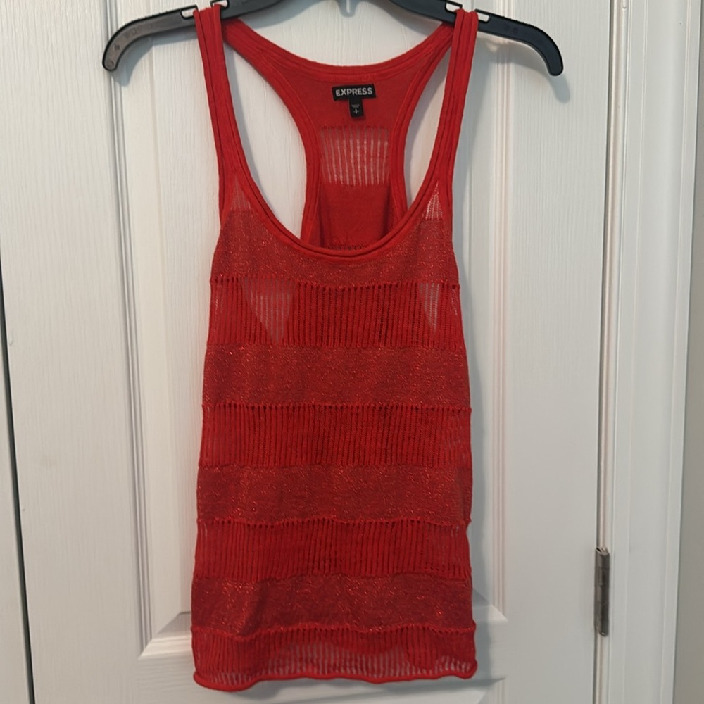 Express Women’s Striped Metallic Tank in Red
